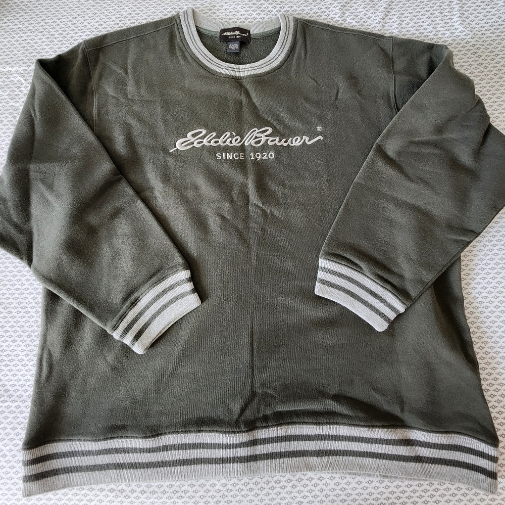 Eddie Bauer Men's Olive Crewneck Sweater/sweatshirt, XXL